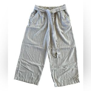 Streetwear Society Linen Wide Leg Cropped Pant Oatmeal & White Size XL